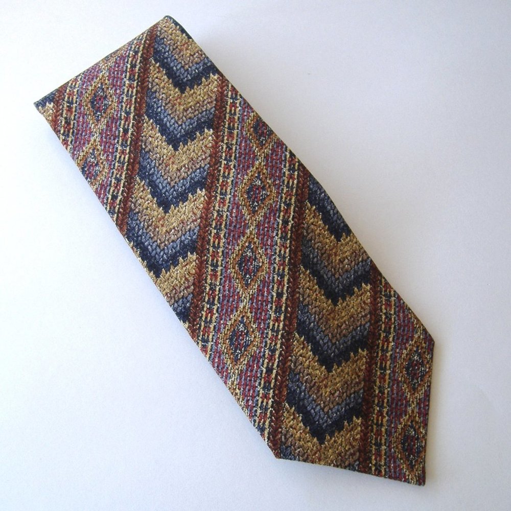 Tino Cojura Necktie Blue Brown Red Italy 100% Silk Geometric Mens Diamond Stripe